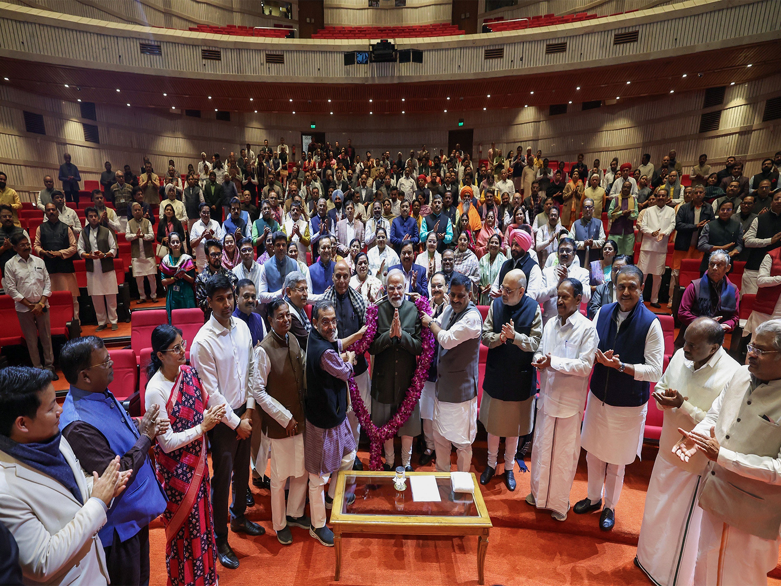 PM Narendra Modi felicitated by NDA Leaders at Parliamentary Party Meeting in New Delhi. (Photo/ANI) PM Narendra Modi felicitated by NDA Leaders at Parliamentary Party Meeting in New Delhi. (Photo/ANI)
