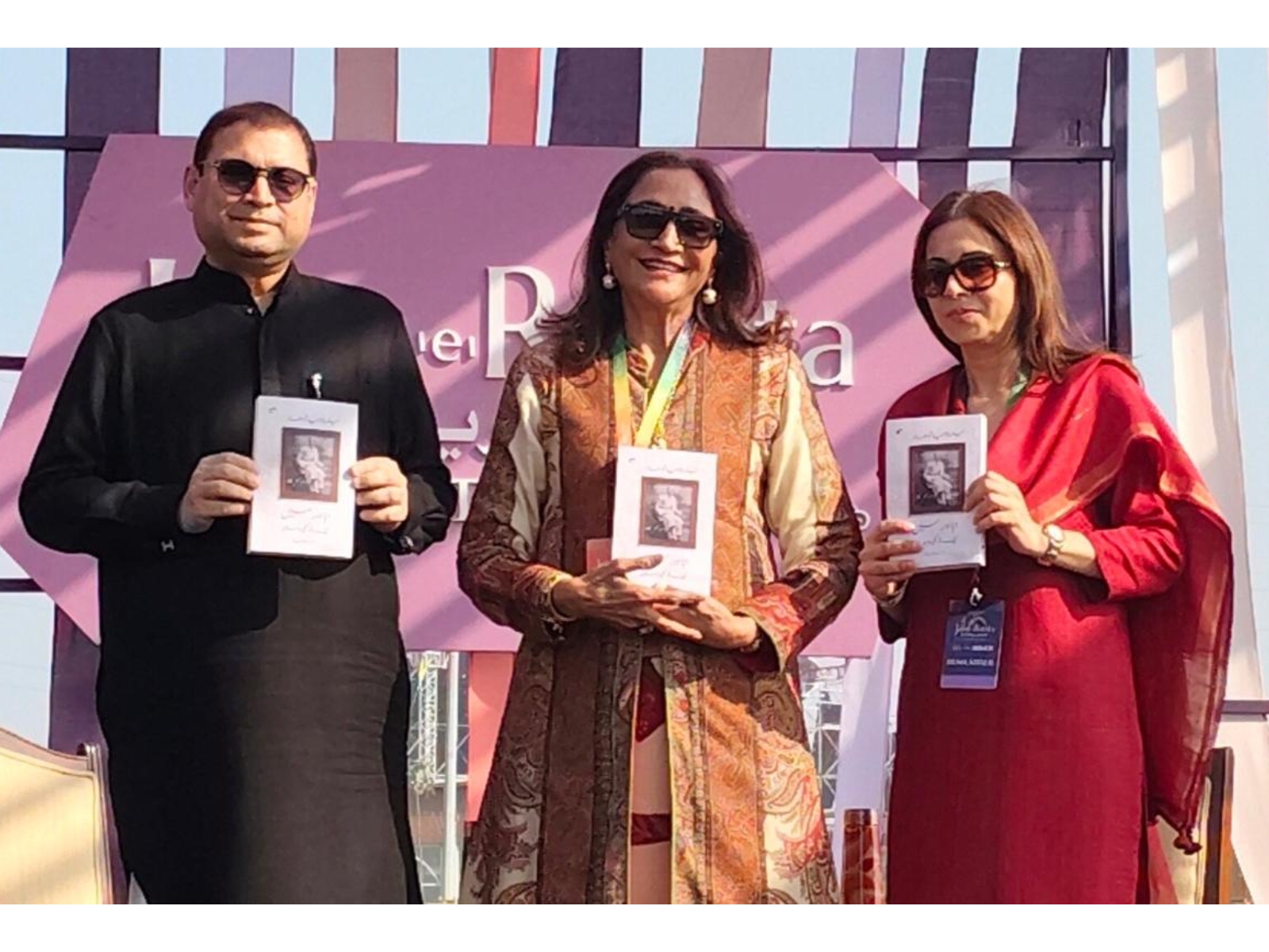Culturist, Sundeep Bhutoria, with author Neelima Dalmia Adhar and Huma Khalil, at the launch of 