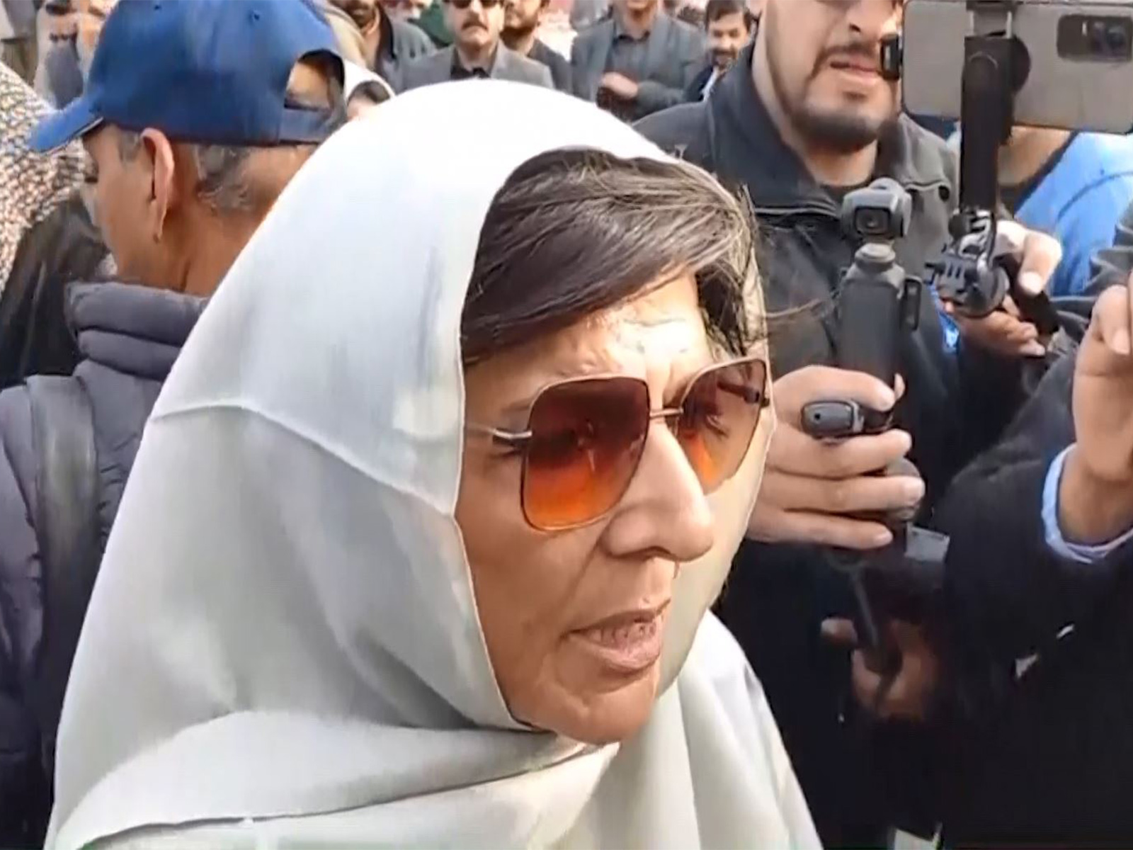 Aleema Khan speaks to reporters outside Adiala Jail in Rawalpindi as she alleges her brother Imran Khan is being “kept in illegal isolation.” (Photo/ANI)