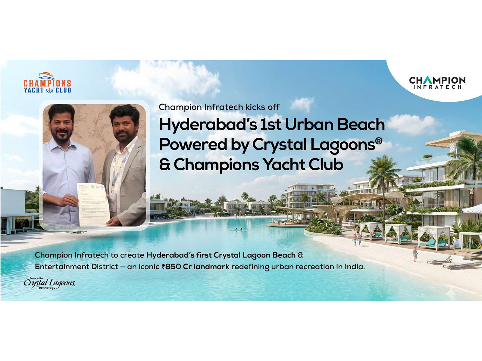 Champion Infratech to Build Hyderabad’s First Urban Crystal Lagoon Beach & Premier Entertainment Hub