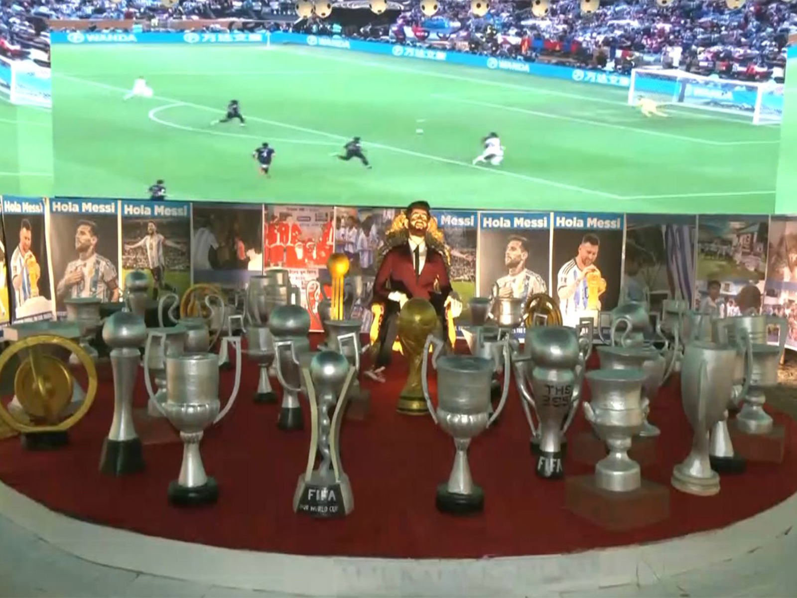 Lionel Messi's replica with the replica trophies (Photo: ANI)