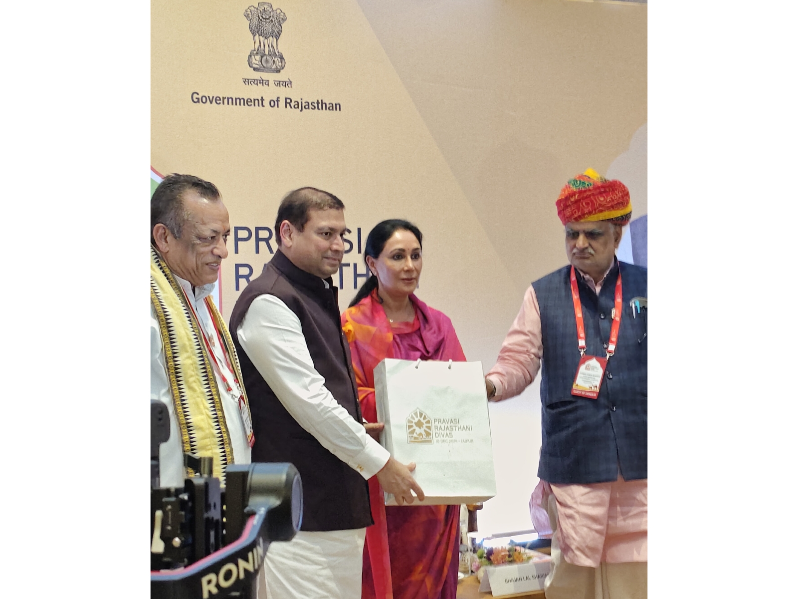 Cultural activist, Sundeep Bhutoria, at Pravasi Rajasthani Divas with Ms Diya Kumari, Deputy CM, Rajasthan, ministers Jhabar Singh Kharra and Joraram Kumawat