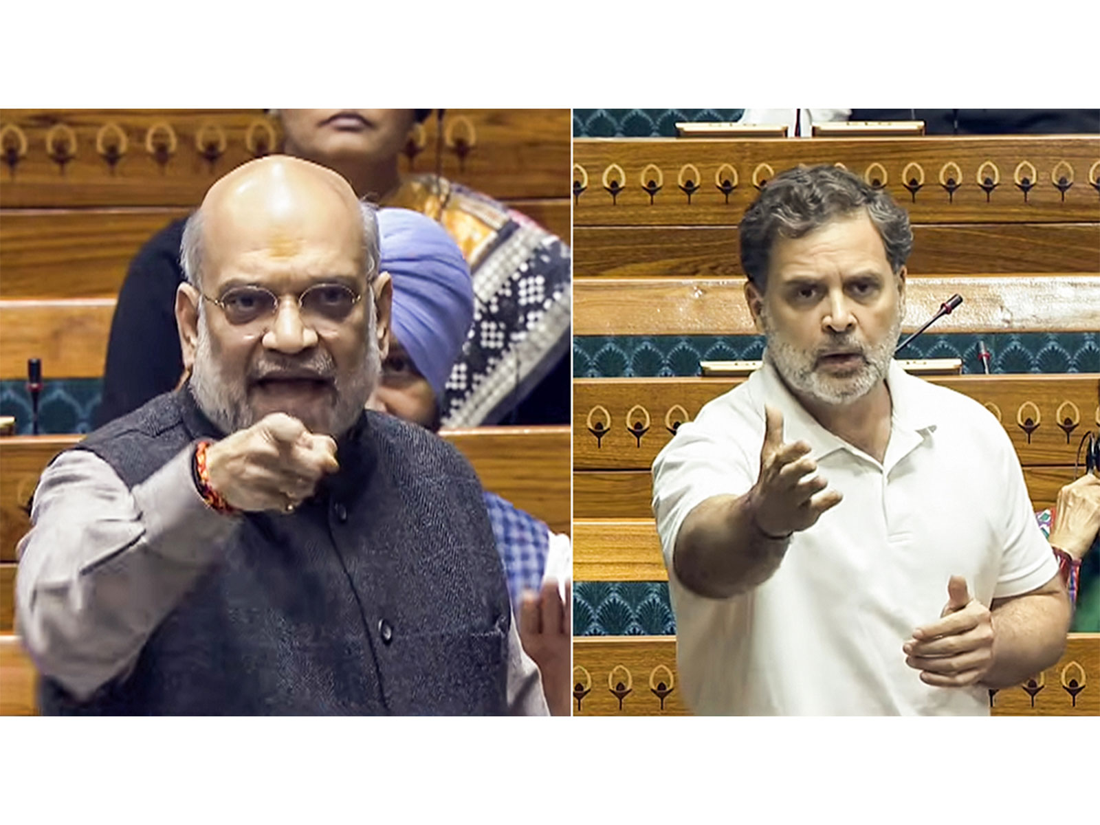 Union Minister Amit Shah and Lok Sabha LoP Rahul Gandhi (Photo/Sansad TV)