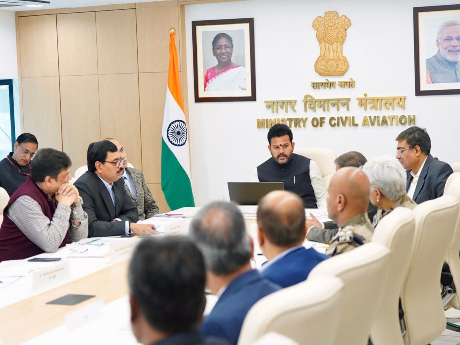Aviation Minister Ram Mohan Naidu at the review meet (Photo/ANI)
