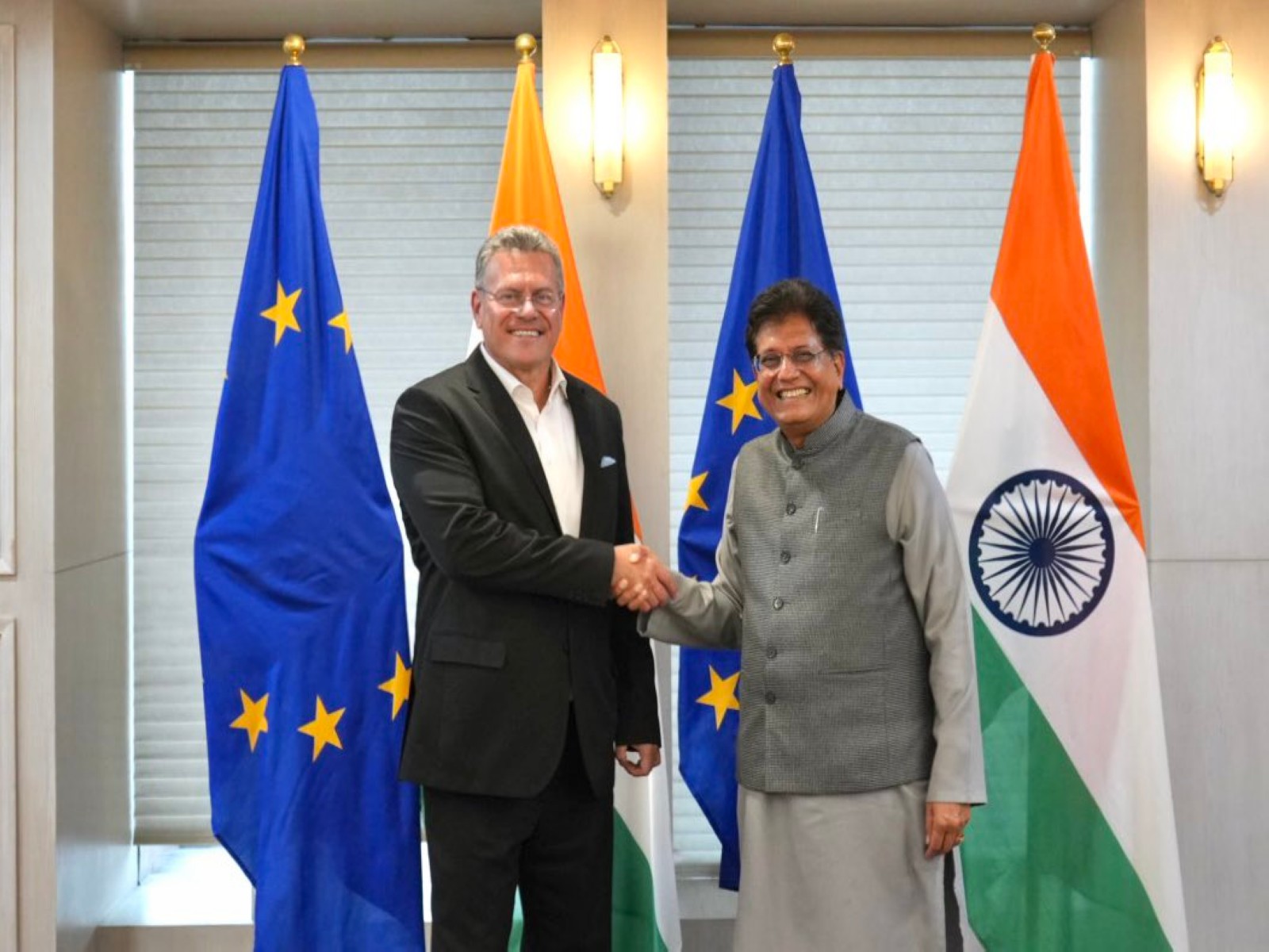 European Commissioner for Trade and Economic Security, Maroš Šefčovič and Union Minister of Commerce Piyush Goyal (Photo: X/MarosSefcovic)