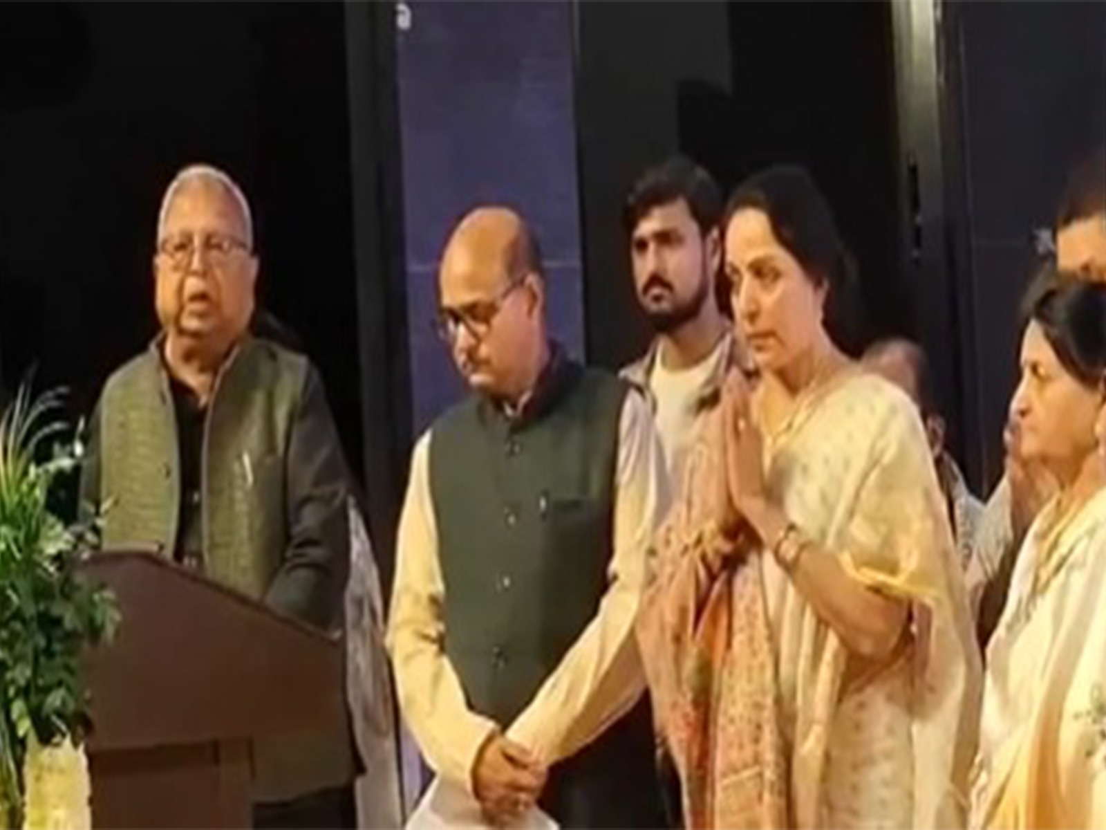 BJP MP and actress Hema Malini at Dharmendra's condolence meet in Mathura (Image source: ANI)