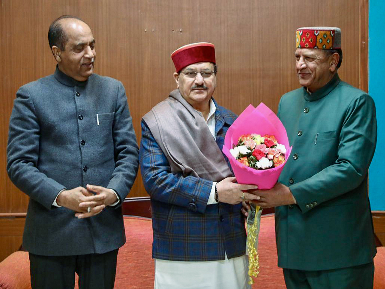 Jai Ram Thakur with JP Nadda. (Photo/ANI)