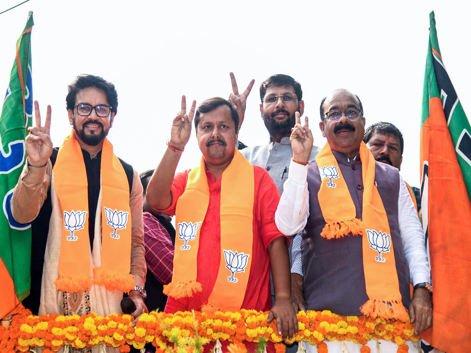 Bihar Minister Nitin Nabin with BJP MP Anurag Thakur during a rally in Bihar (Photo/ANI)