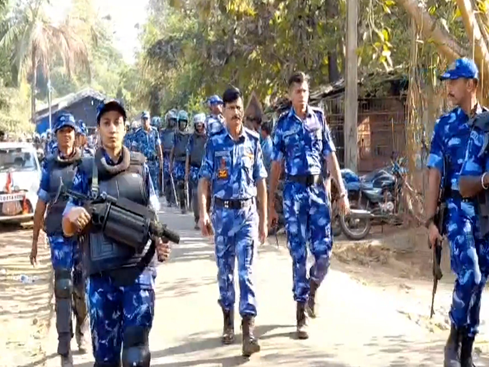 Police conducted a flag march in the sensitive areas of Malakangiri on Sunday. (Photo/ANI)