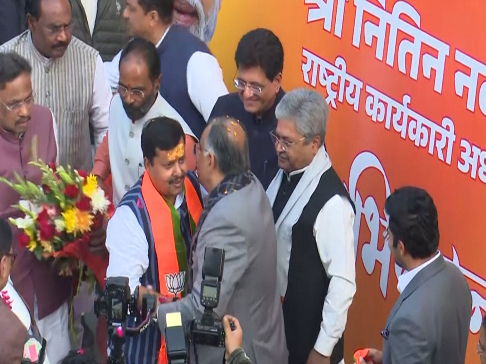 Nitin Nabin arrives at BJP headquarters in Delhi (Photo/ANI)