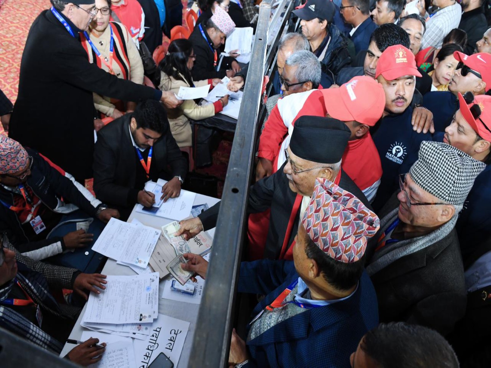 Former Nepali Prime Minister and CPN-UML Chair KP Sharma Oli files his nomination for the post of party chairman during the 11th General Convention in Kathmandu. (Image Source: KP Oli Secretariat)