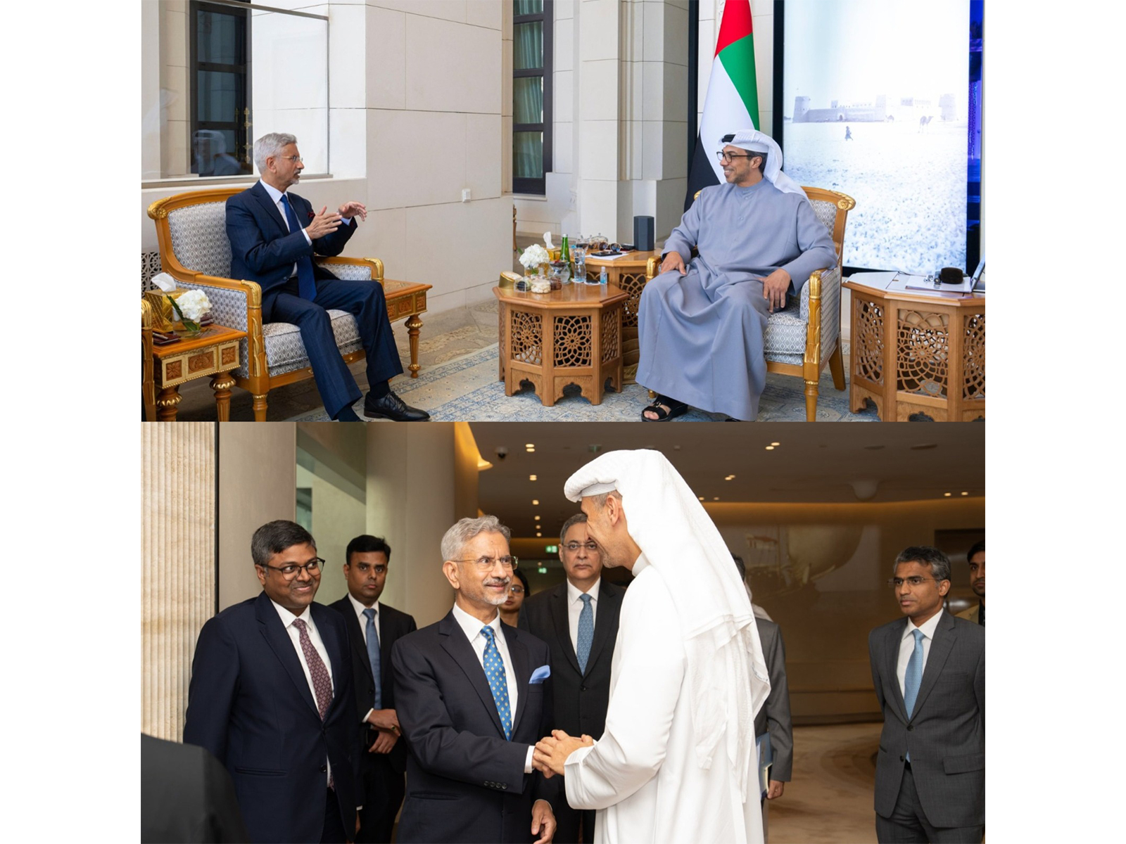 EAM  S Jaishankar meets UAE VP Sheikh Mansour (Top), CEO of Mubadala (Bottom) (Photo/X@DrSJaishankar)