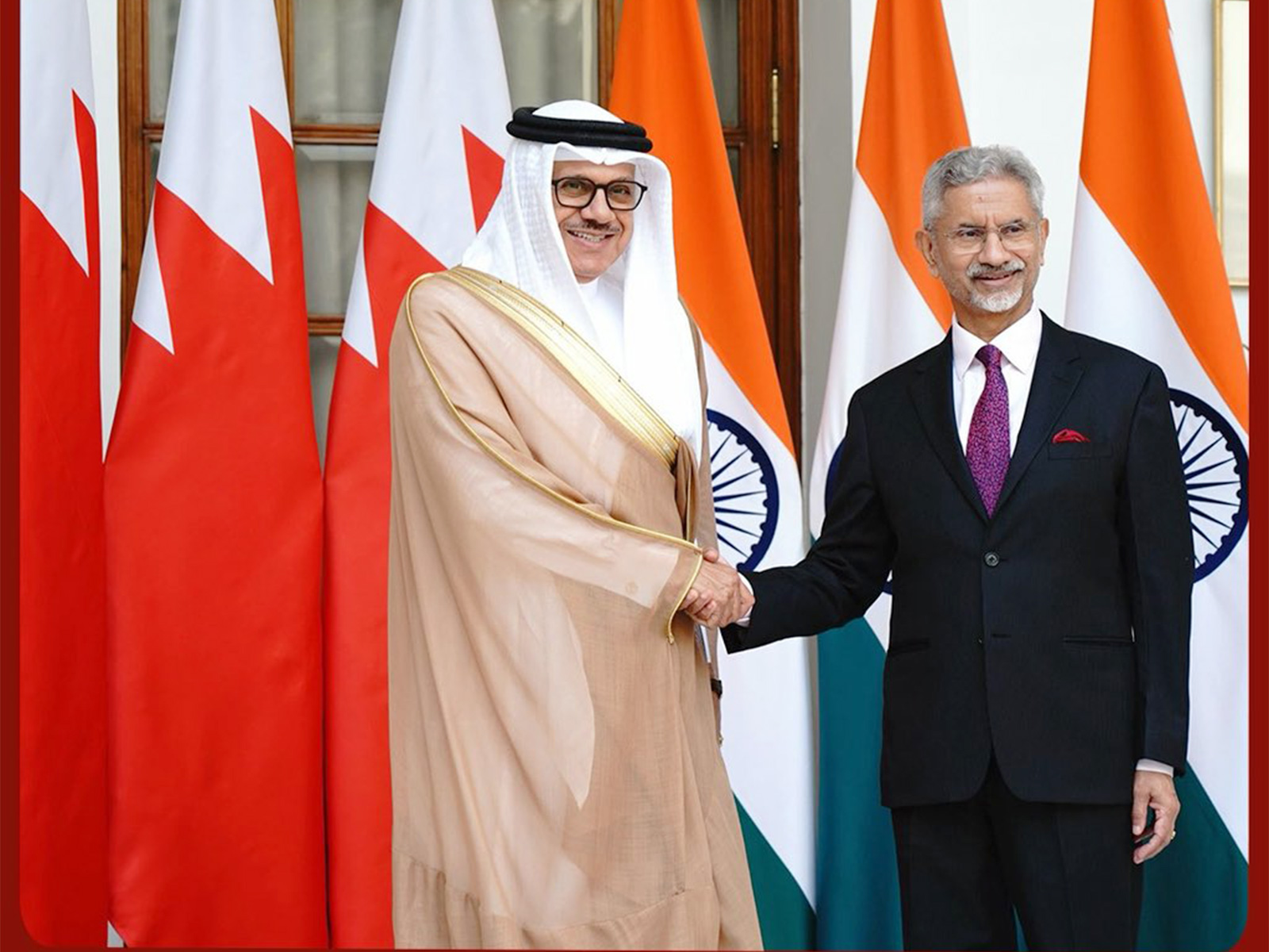 Bahrain’s Foreign Minister Abdullatif bin Rashid Alzayani with External Affairs Minister S Jaishankar (Photo/X@DrSJaishankar)