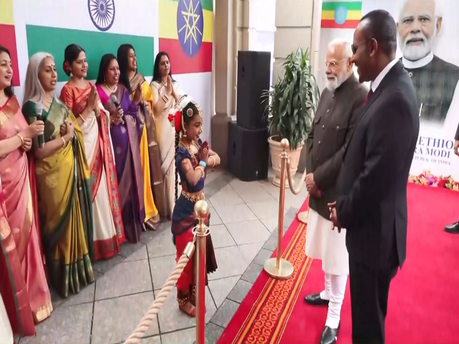 Prime Minister Narendra Modi with Ethiopian Prime Minister Abiy Ahmed Ali during a welcome by members of the Indian diaspora in Addis Ababa (Photo/ANI)