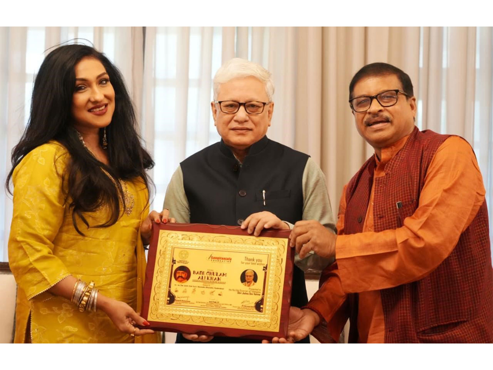 Hon’ble Governor of Telangana, Shri Jishnu Dev Varma, felicitated at Ustad Bade Ghulam Ali Khan Music Festival, Hyderabad