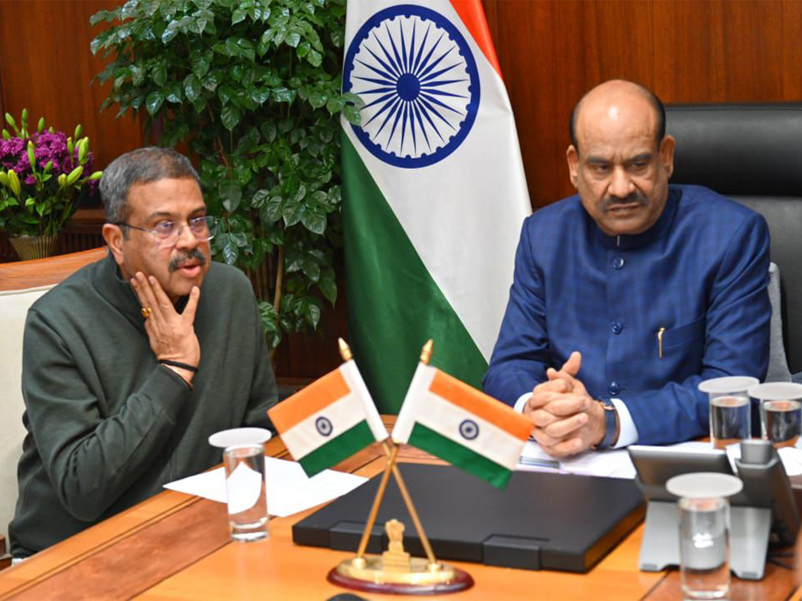Lok Sabha speaker Om Birla and Union Education Minister Dharmendra Pradhan (Photo/ANI) Lok Sabha speaker Om Birla and Union Education Minister Dharmendra Pradhan (Photo/ANI)