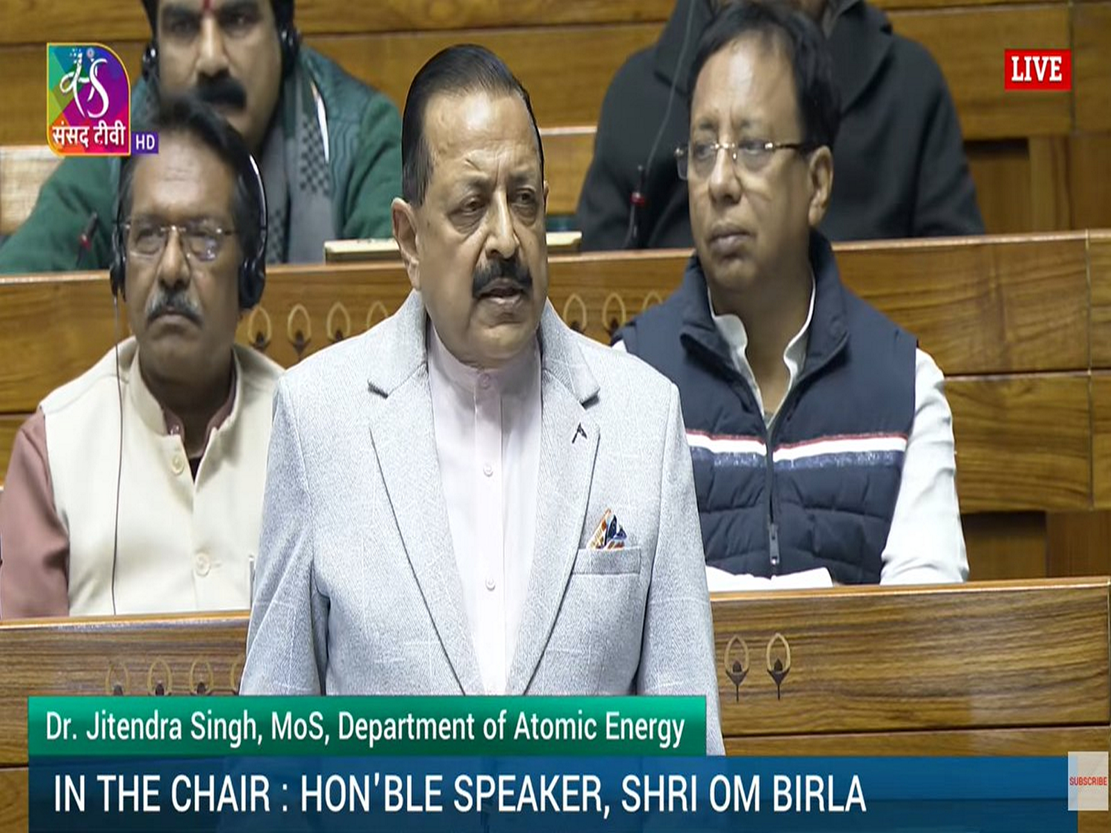 Jitendra Singh, MoS Department of Atomic Energy  (Image: Sansad TV)