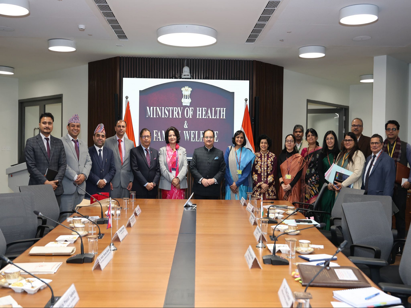 Union Health Minister JP Nadda with Sudha Sharma Gautam, Minister of Health and Population of Nepal and other delegates (Photo: X@MoHFW_INDIA)
