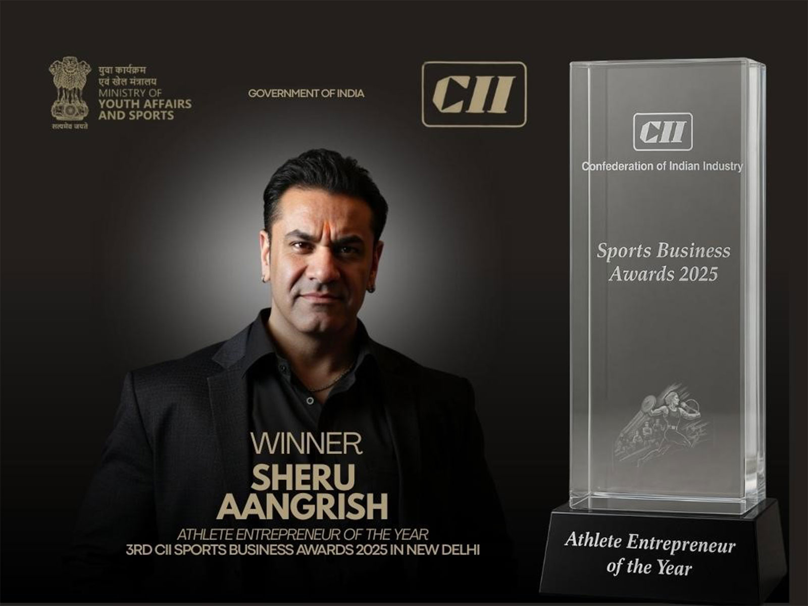 Sheru Aangrish Wins “Athlete Entrepreneur of the Year” at CII Sports Business Awards 2025, a Government of India Initiative