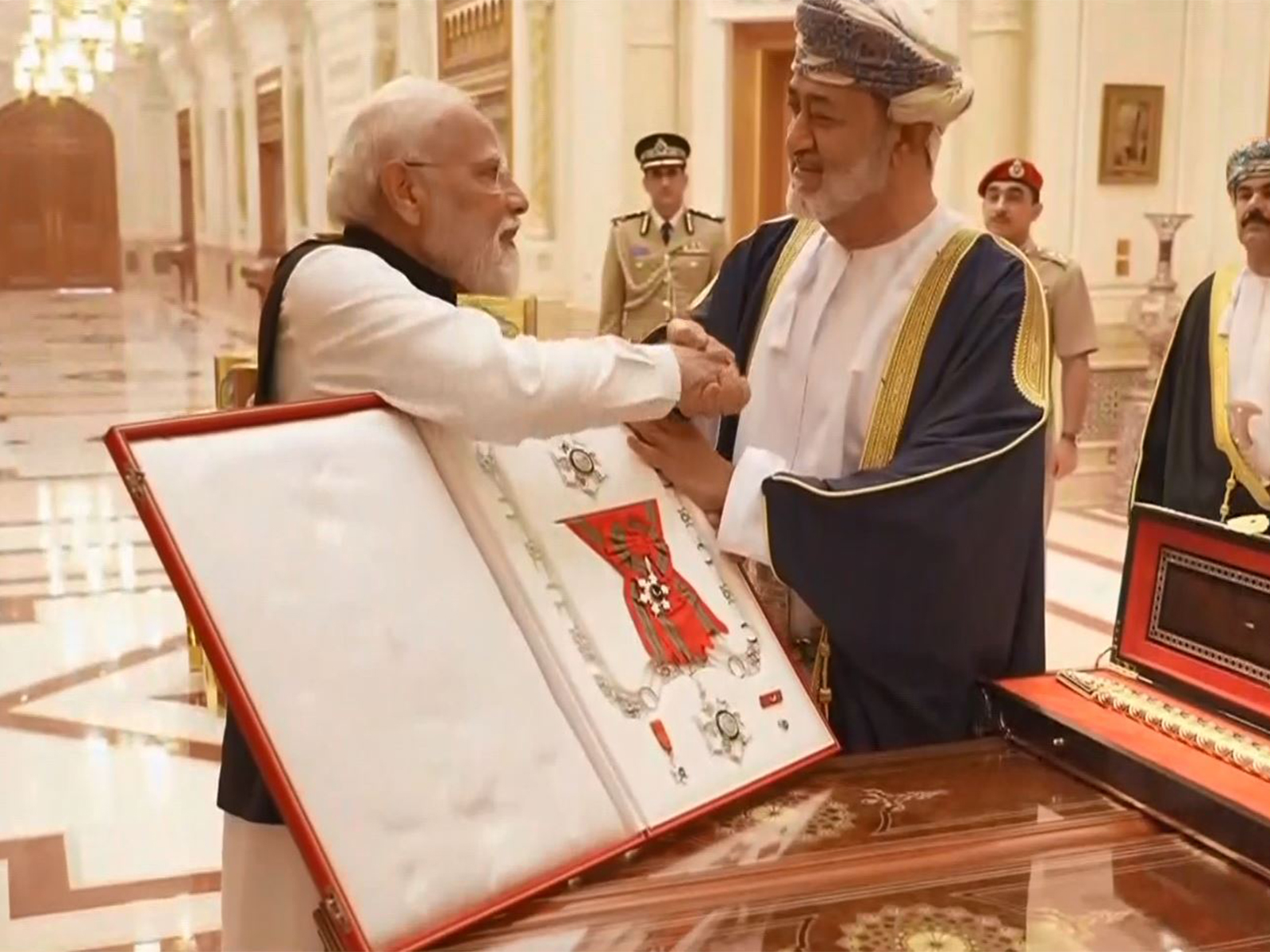PM Modi was honoured with Order of Oman by Sultan Haitham bin Tarik AI Said in Muscat. (Photo/ANI)
