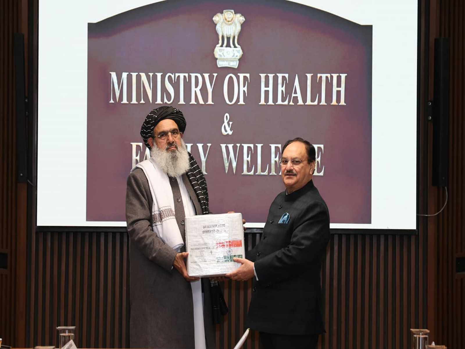 Union Health Minister JP Nadda meets Afghanistan’s Public Health Minister Mawlawi Noor Jalal Jalali in New Delhi. (Photo: X/@JPNadda)