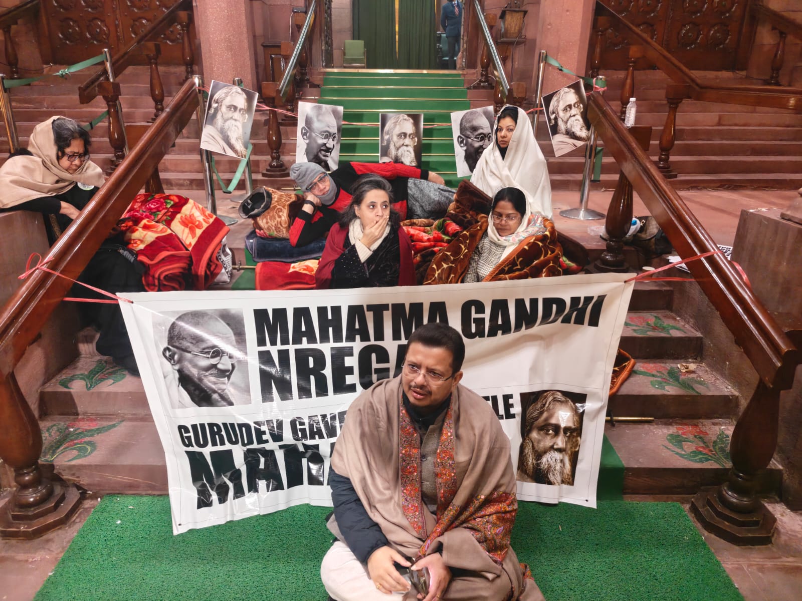 TMC MPs on 12-hour Dharna at Parliament premises (Photo/ANI)