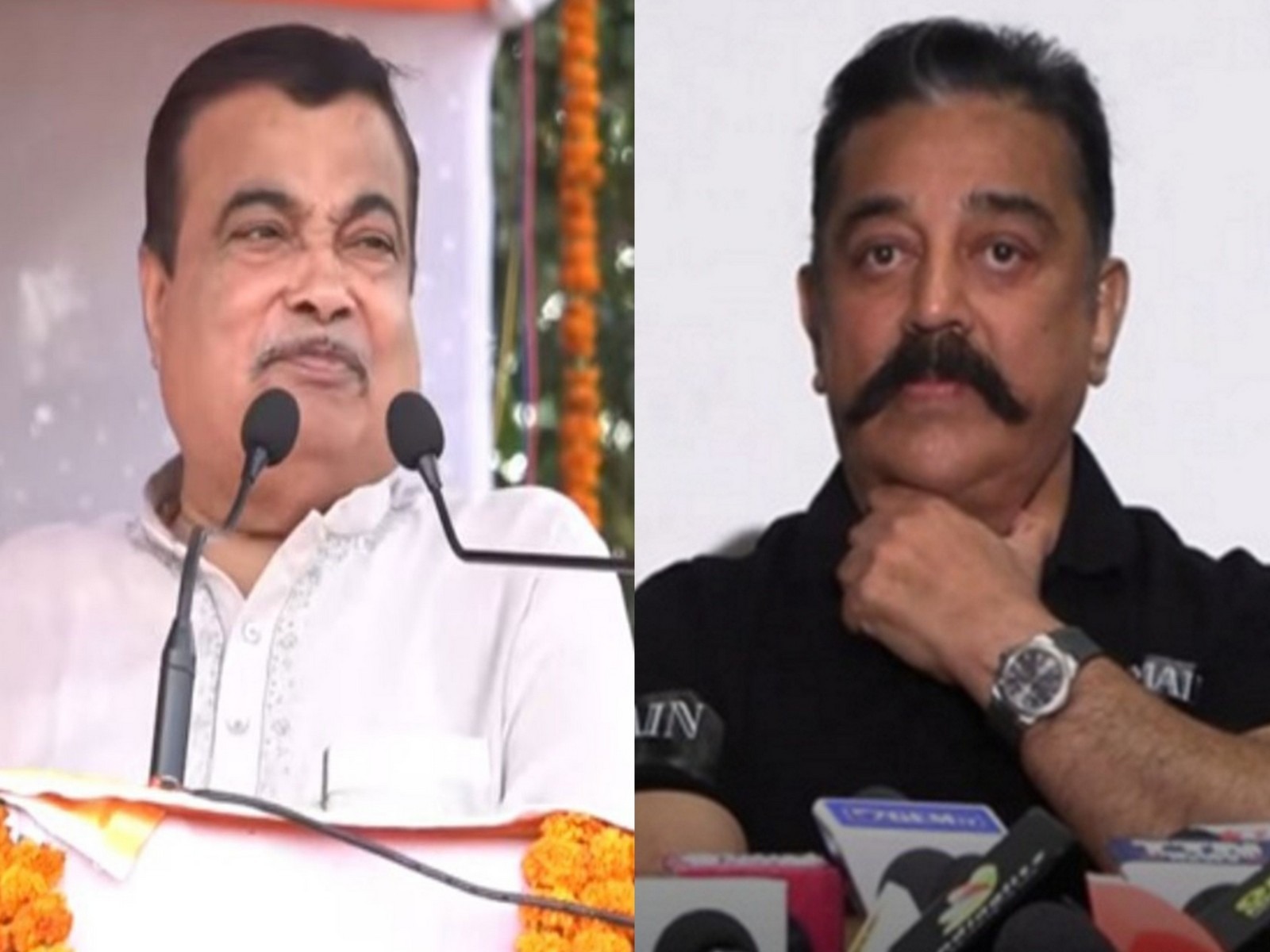 Union Road Transport and Highways Minister Nitin Gadkari and Rajya Sabha MP Kamal Haasan. (Photo/ANI)