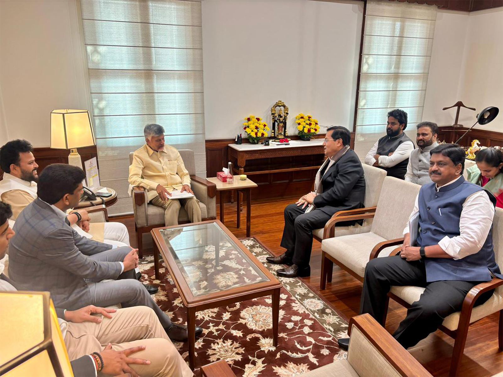 Andhra CM Chandrababu Naidu with Union Minister Sarbananda Sonowal. (Photo/ANI)