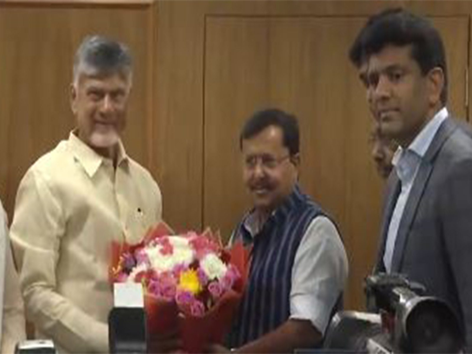 Andhra Pradesh Chief Minister N Chandrababu Naidu meets Nitin Nabin (Photo/ANI)