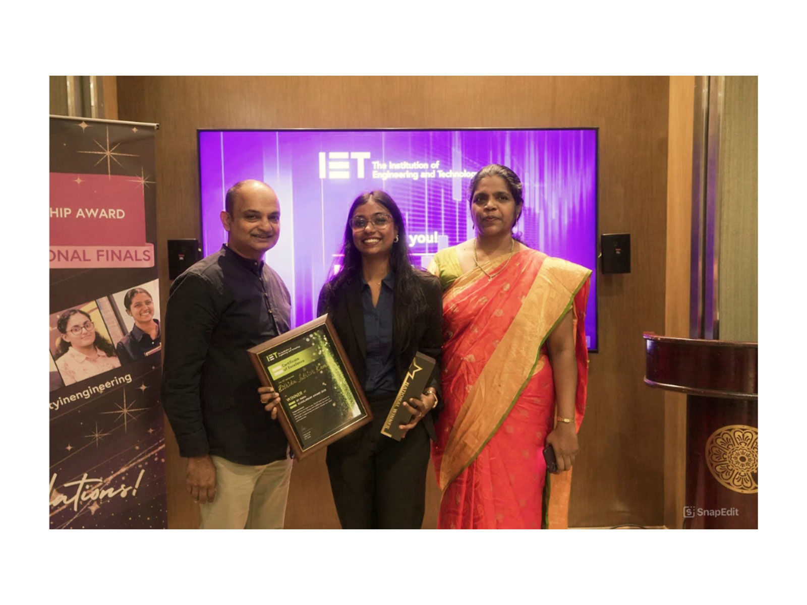 Dr Gopichand Katragadda (President Emeritus, The IET) with Rithika SK, the Winner of the IET India Scholarship award 2025
