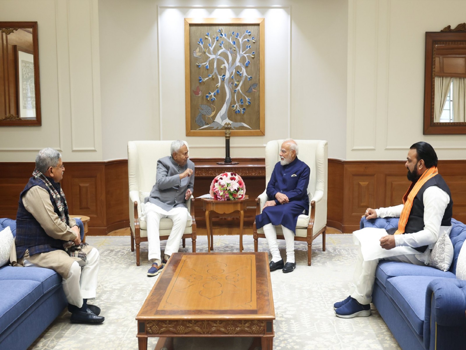 Bihar CM Nitish Kumar, Deputy CM and Union Minister Rajiv Ranjan meet PM Modi (Photo/@PMOIndia)