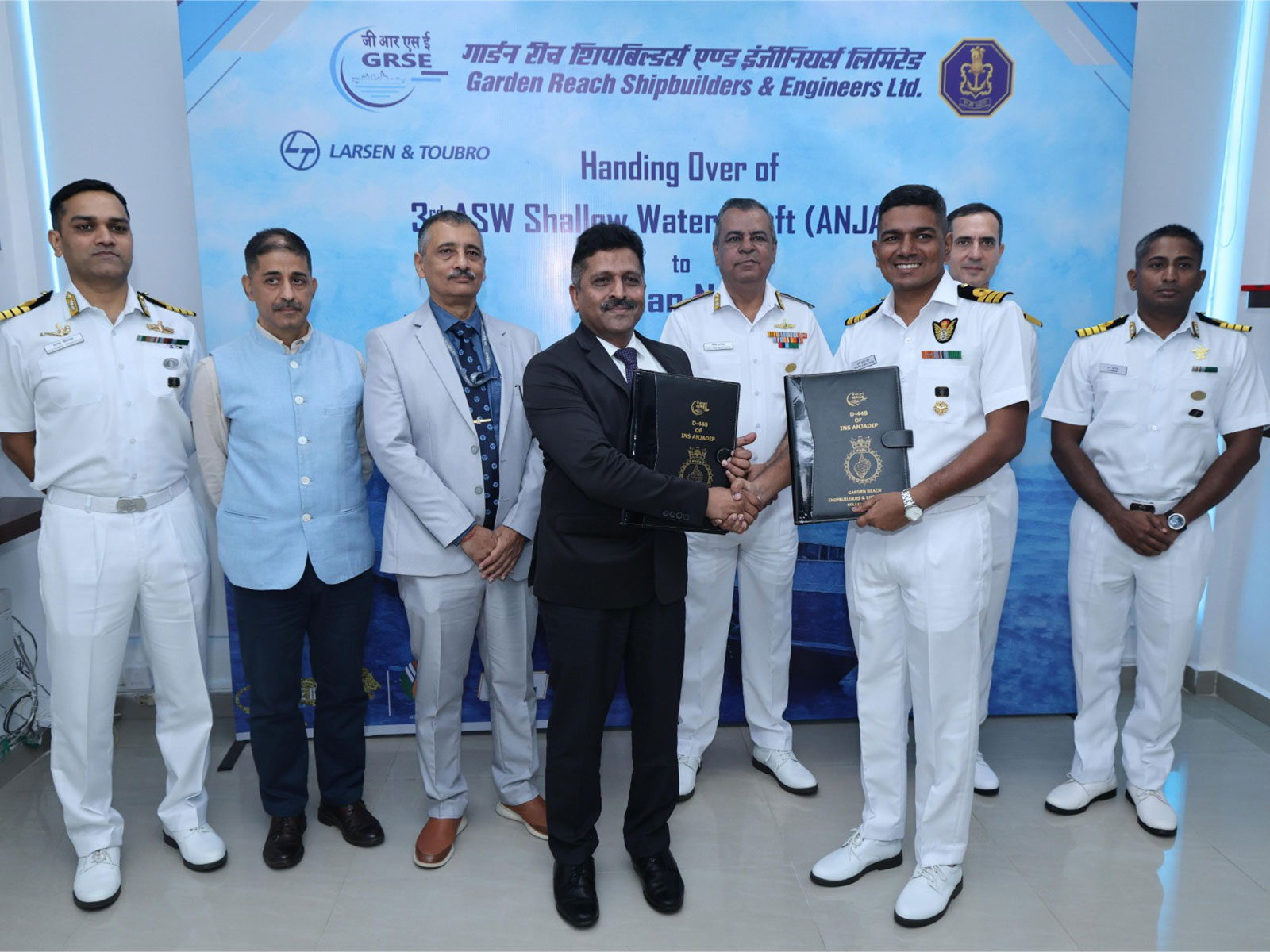 GRSE delivers anti-submarine warfare SWC 'Anjadip' to Navy  (Photo/ANI)