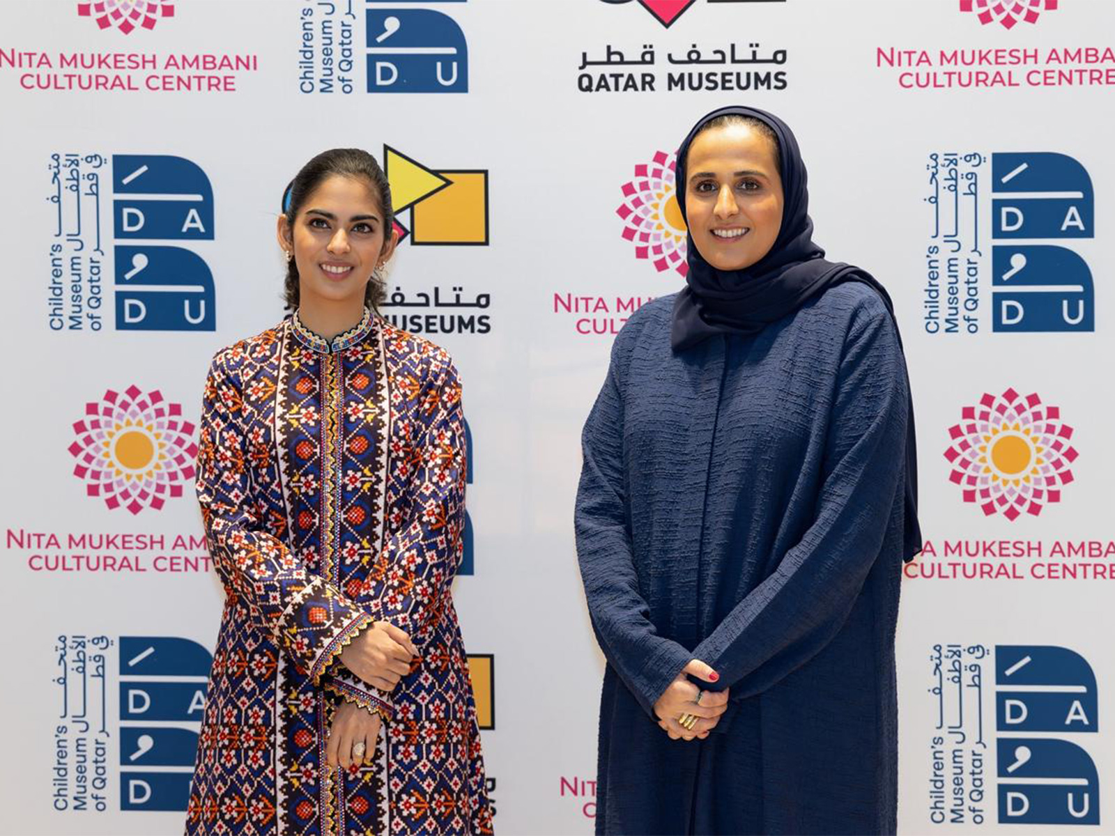 Isha Ambani and Sheikha Al Mayassa bint Hamad bin Khalifa Al Thani, Chairperson of Qatar Museums (Photo/NMACC) Isha Ambani and Sheikha Al Mayassa bint Hamad bin Khalifa Al Thani, Chairperson of Qatar Museums (Photo/NMACC)