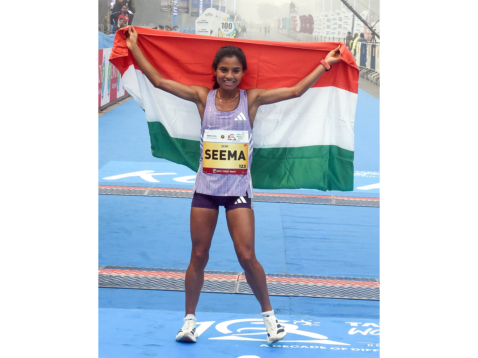 Seema after the Tata Steel World Kolkata 25K 2025 marathon win (Photo: ANI)