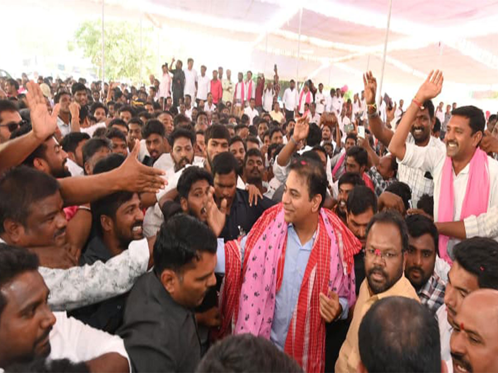 BRS Working President KT Rama Rao congratulates the grassroots representatives (Photo/ANI)