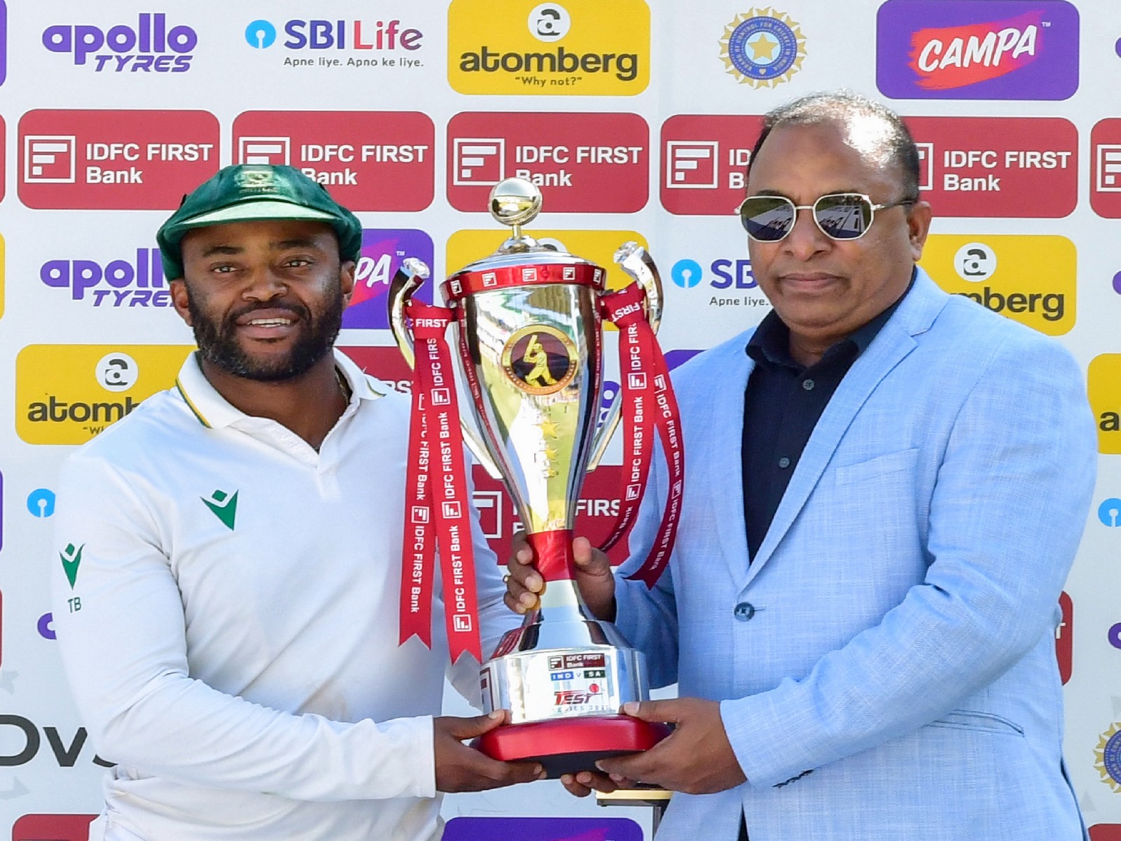 South African skipper Temba Bavuma with the Test trophy. (Photo: ANI)