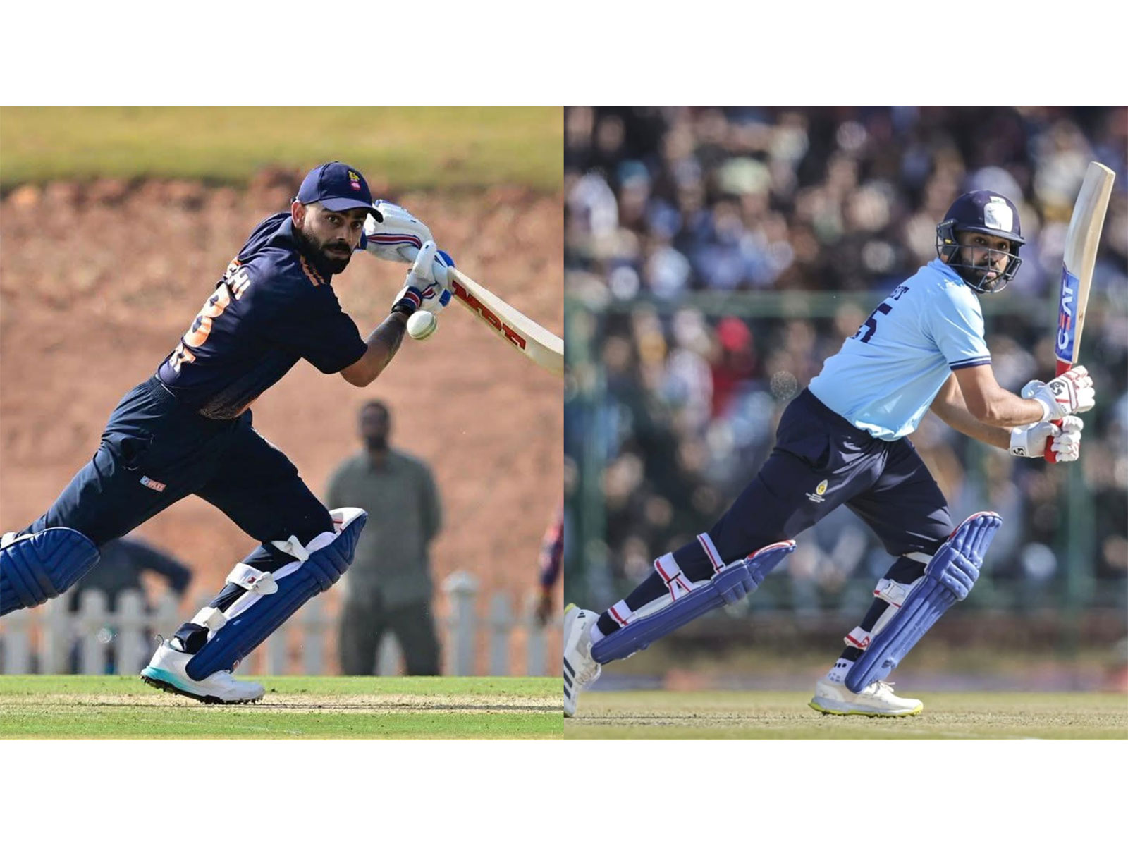 Virat Kohli and Rohit Sharma in action. (Photo: @delhi_cricket X and @team45ro Instagram)