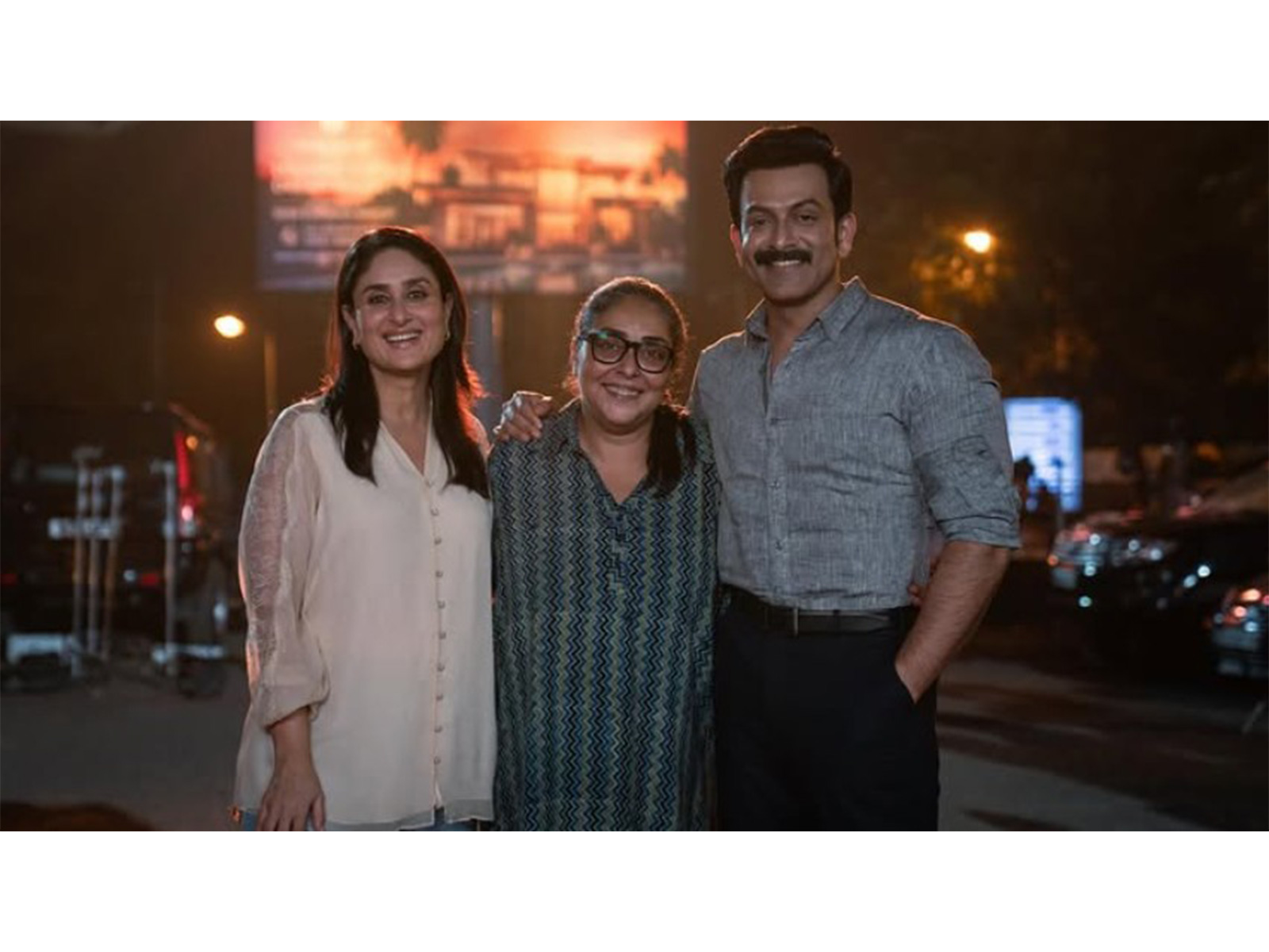 Kareena Kapoor with Meghna Gulzar and Prithviraj Sukumaran (Image source: Instagram/ @therealprithvi)