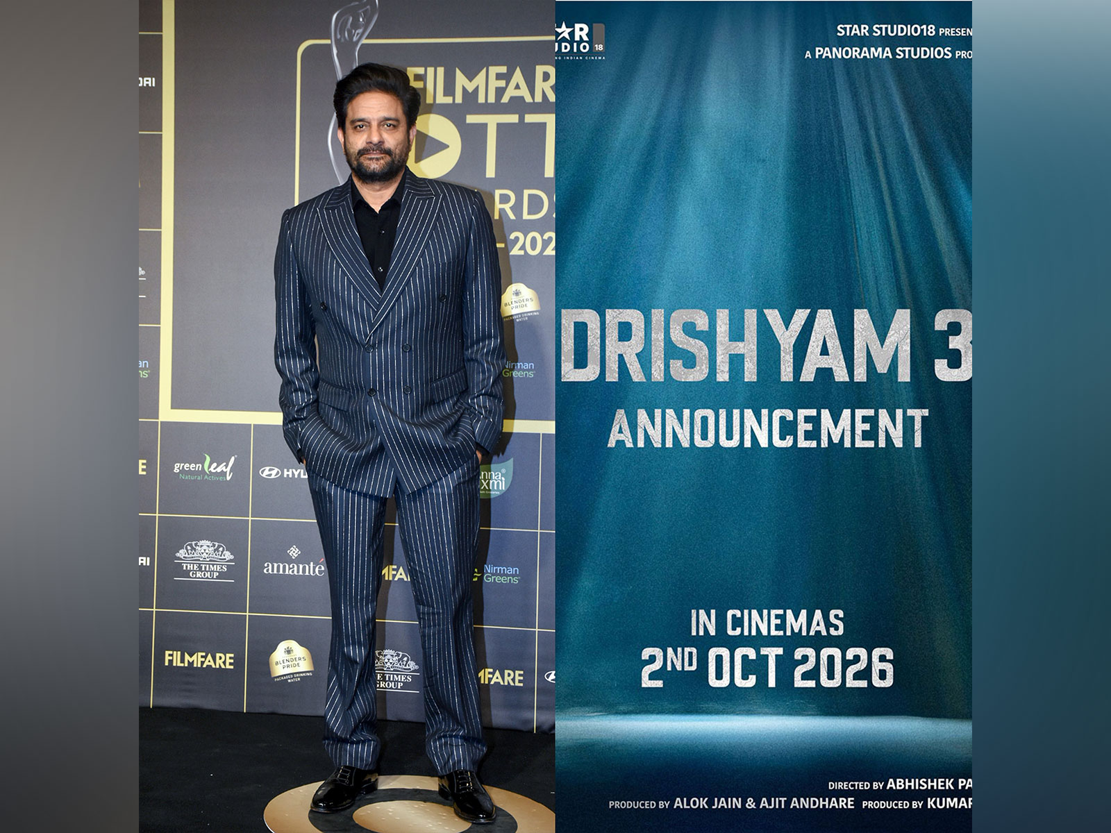 Actor Jaideep Ahlawat (Photo/ANI) and Drishyam 3 poster (Photo/Instagram@starstudio18)