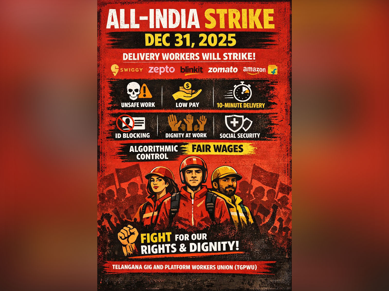 Telangana Gig and Platform Workers flyer calling for a strike  (Photo/@TGPWU)