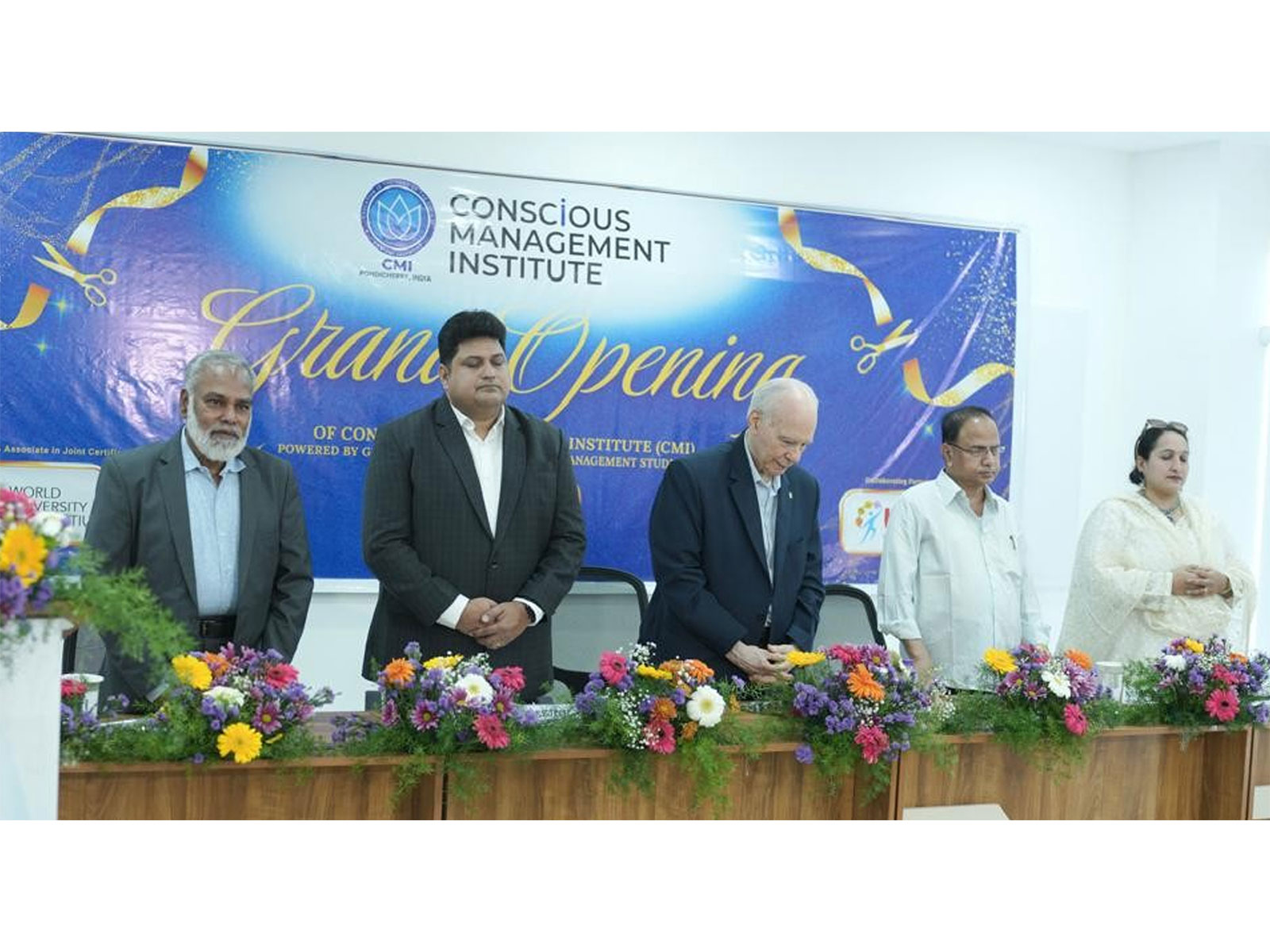 L-R: S Ganesan, CMI; S S Sreejith, Founder & MD, CMI; Garry Jacobs, President, World Academy of Art & Science; N Ashokan, Mother’s Service Society; Shweta Rangan, CMI