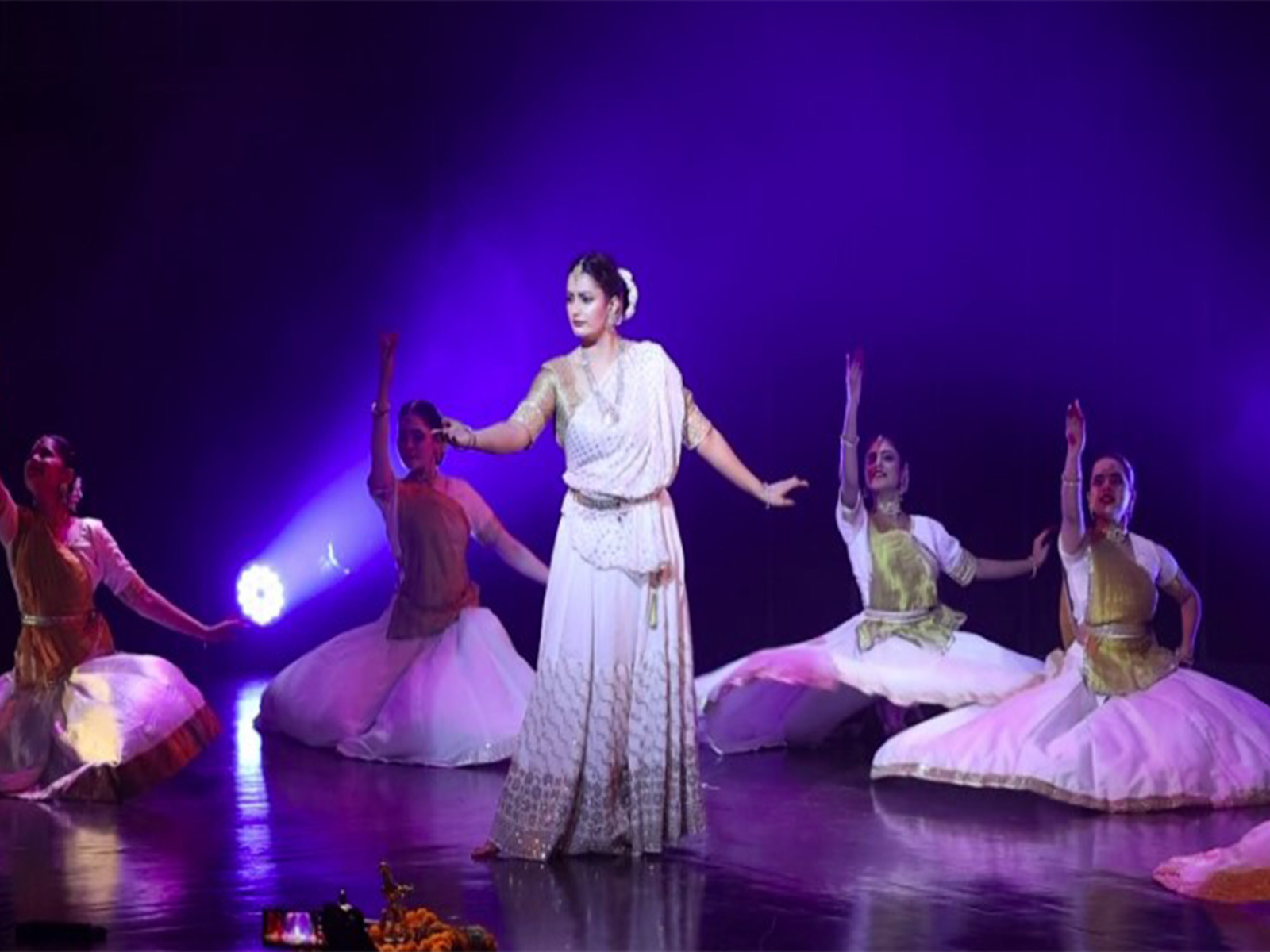 Artists perform during the Kathak dance theatre production “Mihira” at the India Habitat Centre in New Delhi (Photo/ANI)