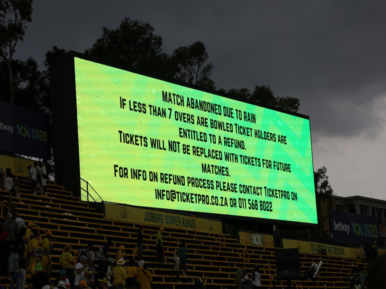 Screen during match 11 of the Betway SA20 season 4 between Joburg Super Kings (JSK) and The Sunrisers Eastern Cape (SEC) (Photo: SA20)