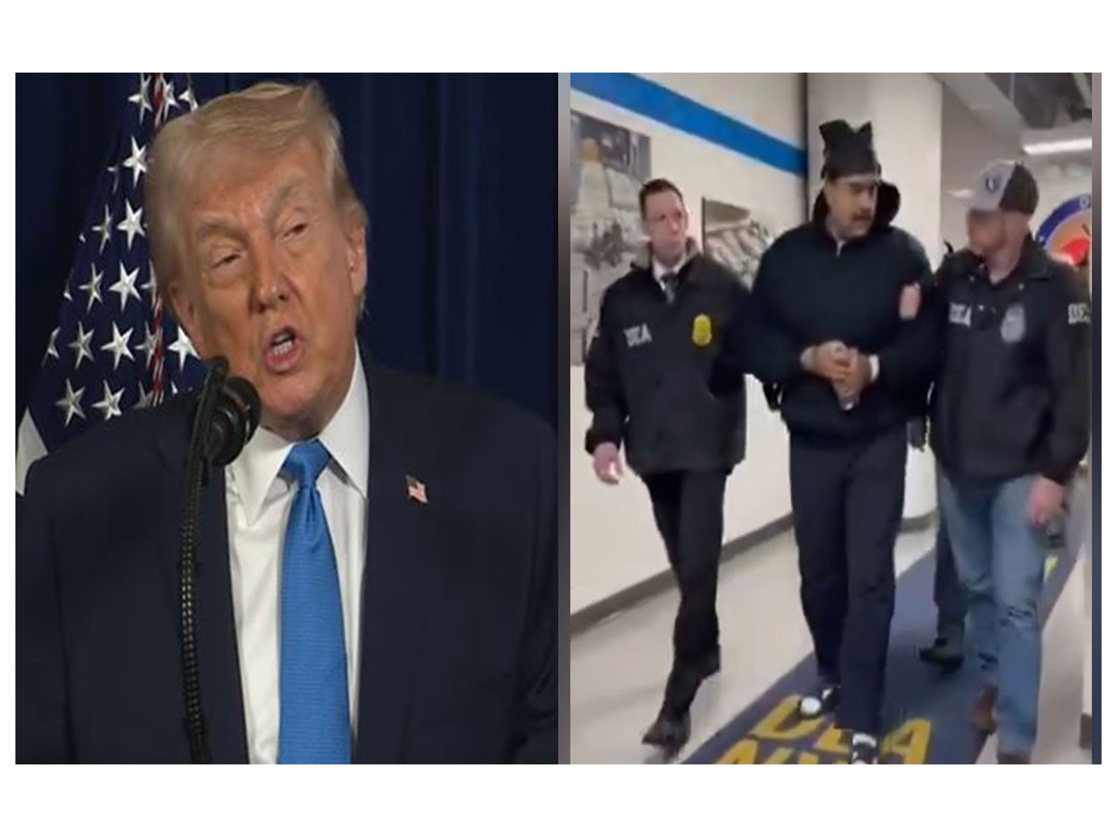 US President Donald Trump and Captured Venezuelan Dictator Nicolás Maduro stages the perp-walk. (Photo/ Youtube @WhiteHouse/X@RapidResponse47) US President Donald Trump and Captured Venezuelan Dictator Nicolás Maduro stages the perp-walk. (Photo/ Youtube @WhiteHouse/X@RapidResponse47)