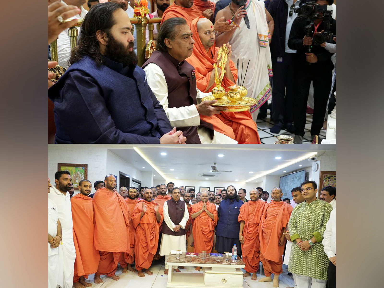 Mukesh Ambani and Anant Ambani at Kashtbhanjandev Hanuman Mandir (Photo/Reliance)