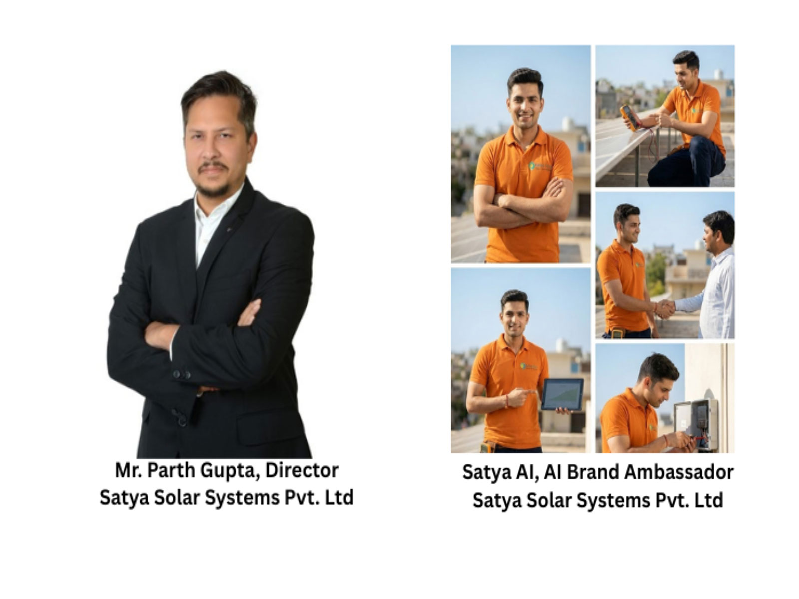 Mr. Parth Gupta, Director, and Satya AI, Brand Ambassador, of Satya Solar Systems Pvt. Ltd., showcasing innovative solar solutions and technology