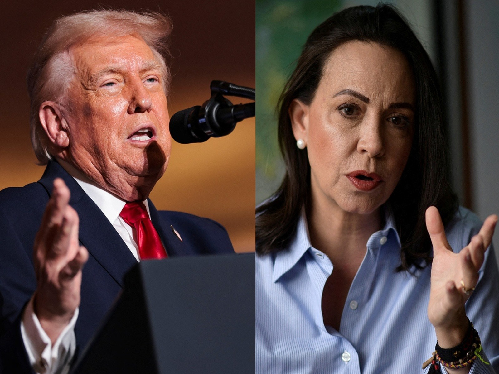 US President Donald Trump (on left) and Venezuelan opposition leader María Corina Machado (File Photo/Reuters)