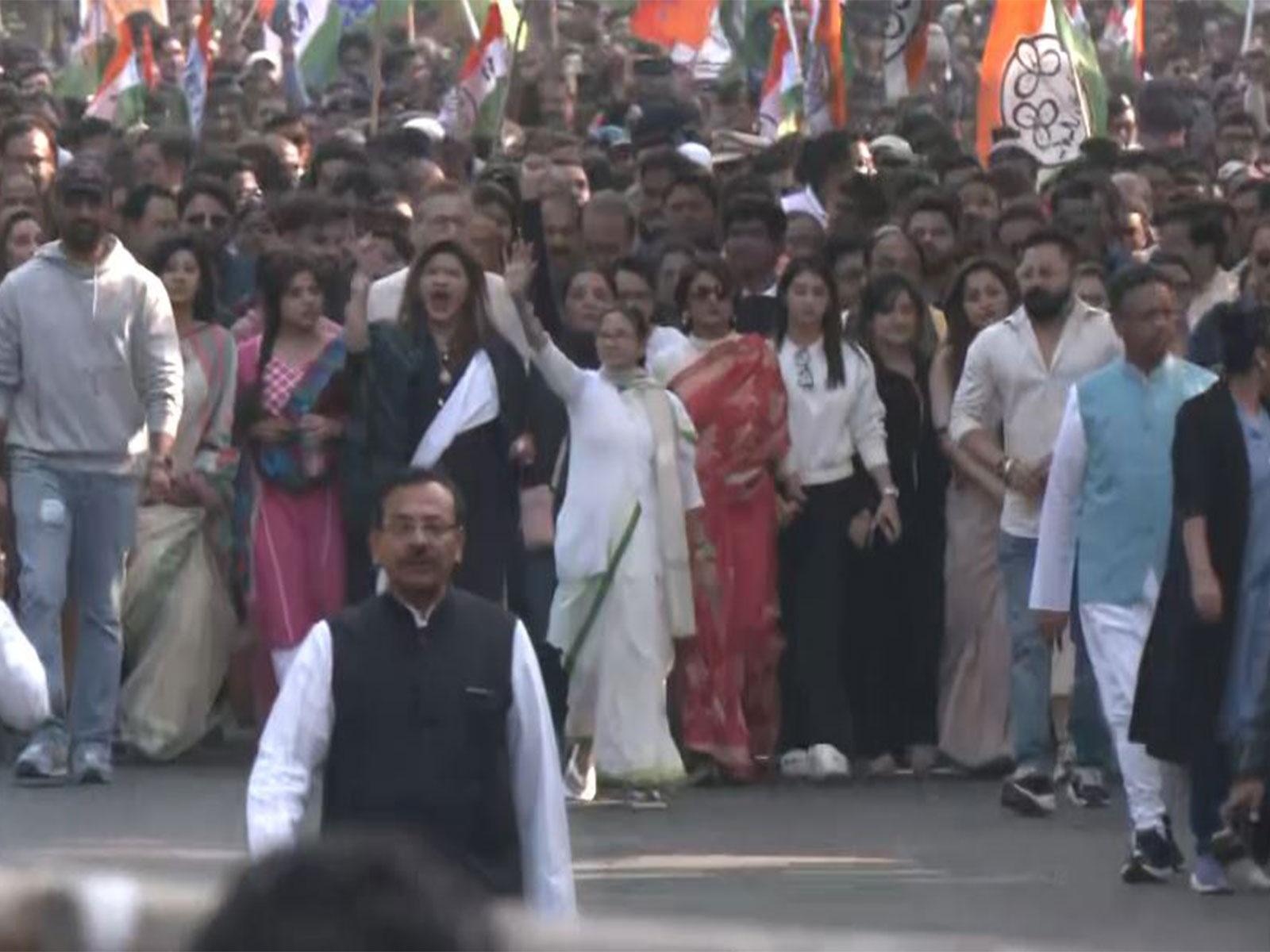 West Bengal CM Mamata Banerjee leads protest in Kolkata (Photo/ANI)