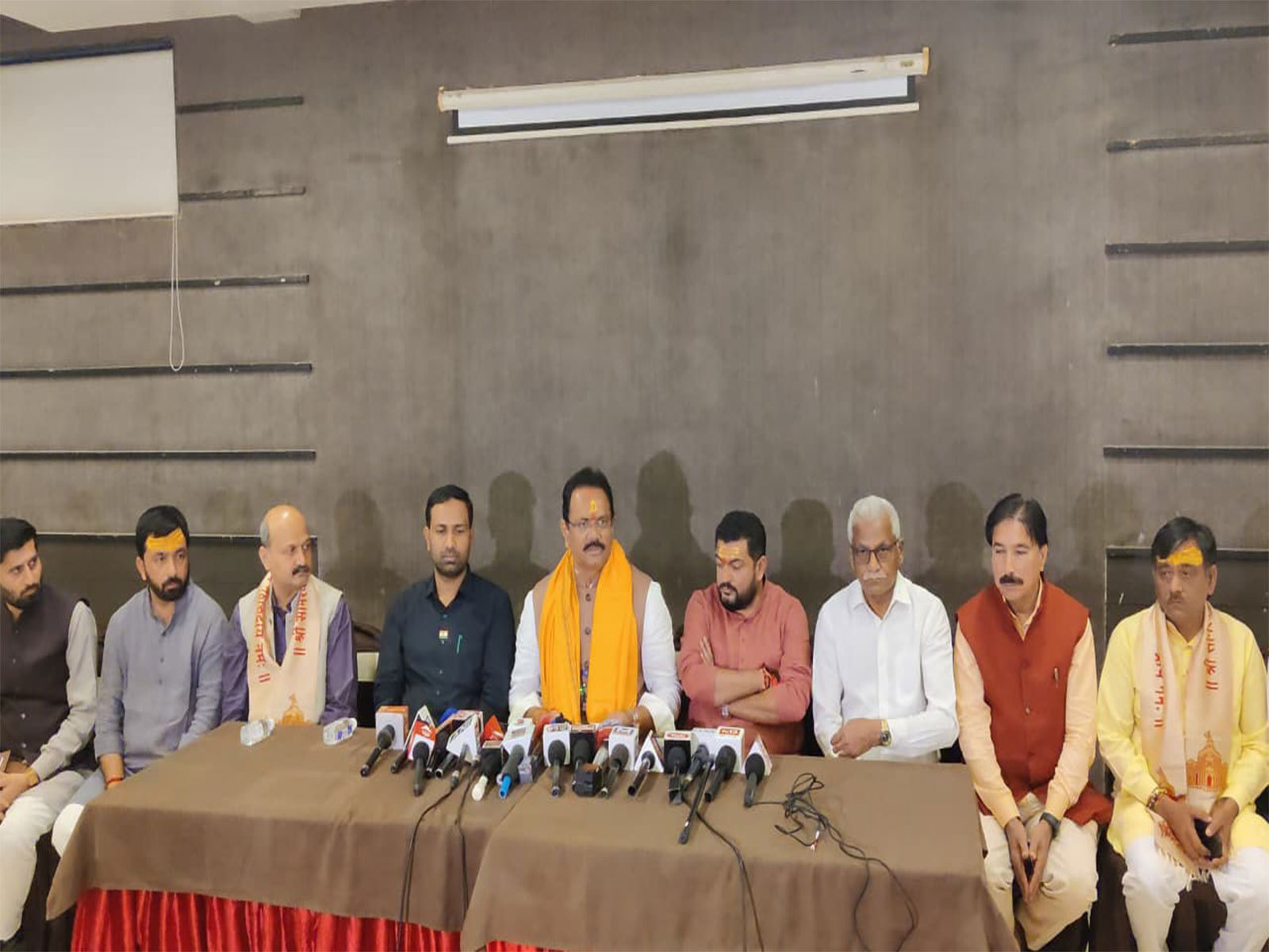 Cabinet Minister Jitubhai Vaghani holding a press conference on Friday. (Photo/ANI)