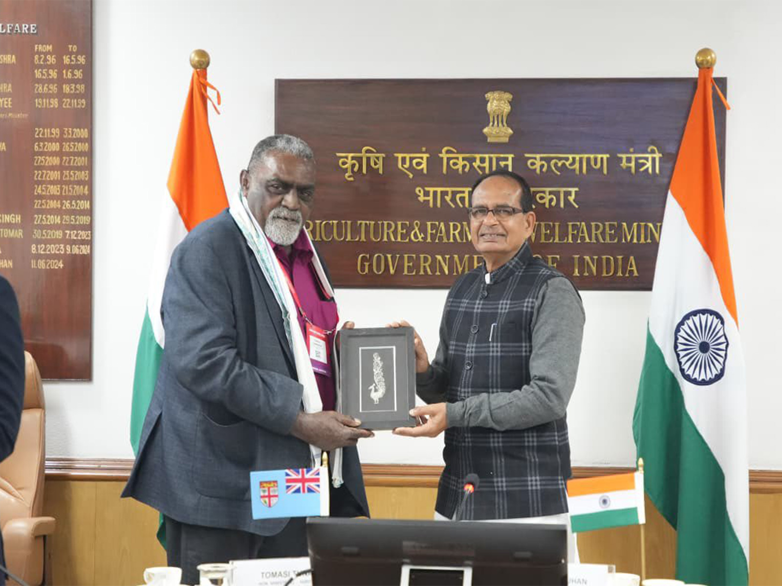 ion Minister of Agriculture and Farmers Welfare, Shivraj Singh Chouhan with Tomasi Tunabuna, Minister for Agriculture and Waterways of Fiji (Photo/ X@ ChouhanShivraj)
